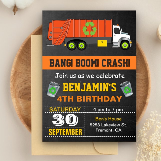 Invitación de cumpleaños para camión de basura rec (Subido por el creador)