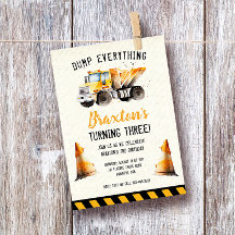 Invitación de cumpleaños para camión de volteo de 