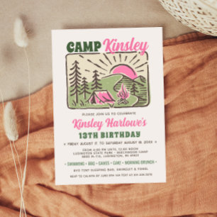 Invitación de cumpleaños para campamento de fin de