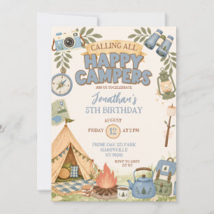Invitación de cumpleaños para campistas felices az