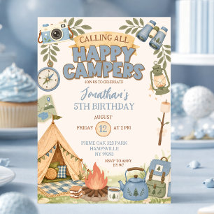 Invitación de cumpleaños para campistas felices az