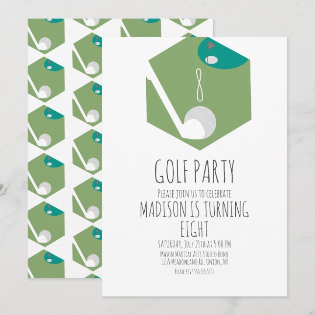 Invitación de cumpleaños para cancha de golf en mi (Anverso / Reverso)