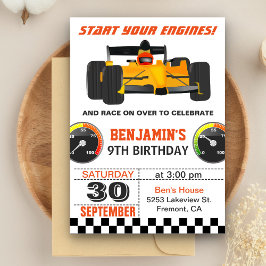 Invitación de cumpleaños para carrera de coches de