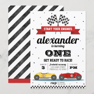 Invitación de cumpleaños para carreras de autos