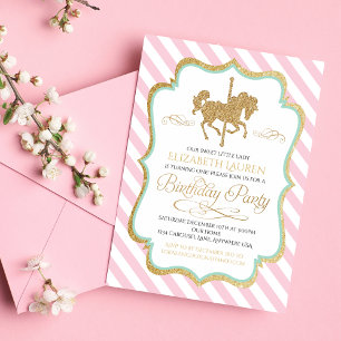 Invitación de cumpleaños para carrusel verde menta