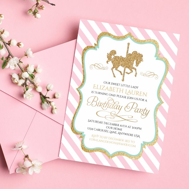 Invitación de cumpleaños para carrusel verde menta (Subido por el creador)