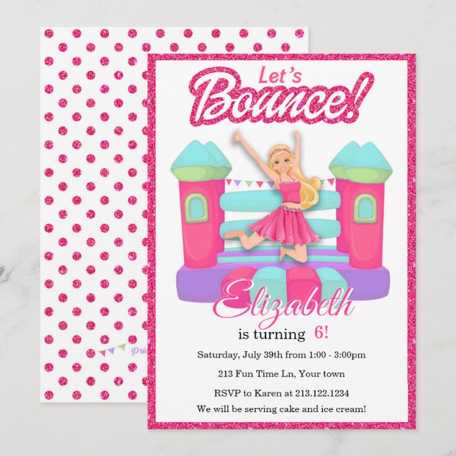 Invitación de cumpleaños para casa de rebote de mu (Anverso / Reverso)