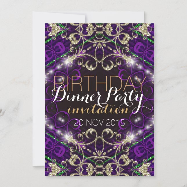 Invitación de Cumpleaños para Cena de Fiesta Decor (Anverso)