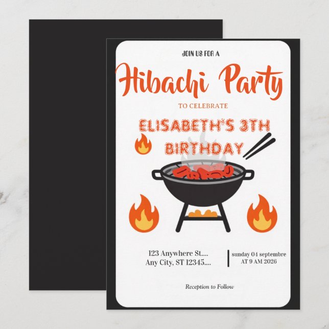Invitación de cumpleaños para cena de Hibachi japo (Anverso / Reverso)