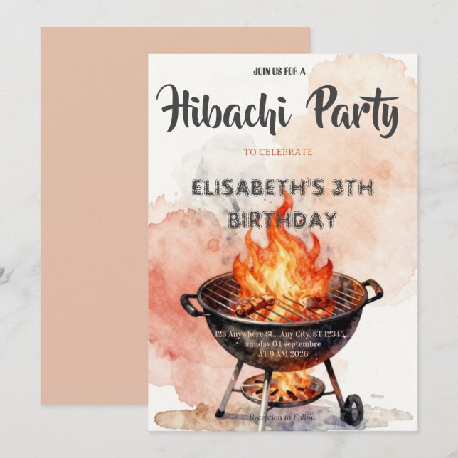 Invitación de cumpleaños para cena de Hibachi japo (Anverso / Reverso)