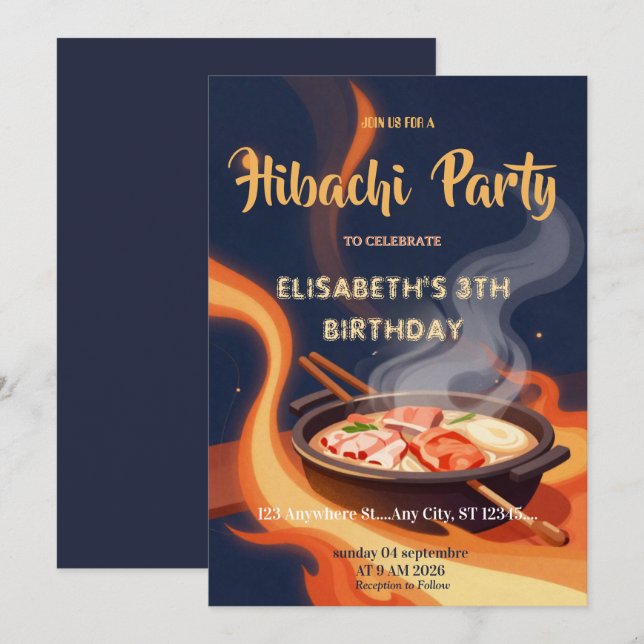 Invitación de cumpleaños para cena de Hibachi japo (Anverso / Reverso)