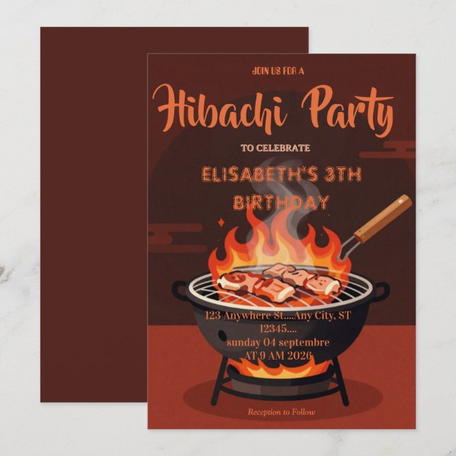 Invitación de cumpleaños para cena de Hibachi japo (Anverso / Reverso)