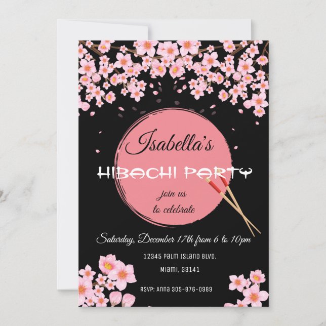 Invitación de cumpleaños para cena japonesa Hibach (Anverso)