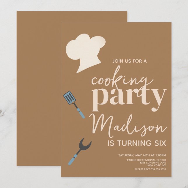 Invitación de cumpleaños para chefs de cocina (Anverso / Reverso)