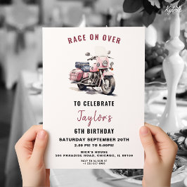 Invitación de cumpleaños para Chica en moto rosa
