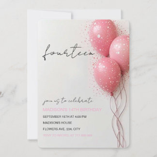 Invitación de cumpleaños para Chica, globo rosa