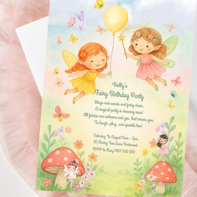 Invitación De Cumpleaños Para Chicas De Hadas De P (Cute Fairy Birthday Invitation For Little Girls)