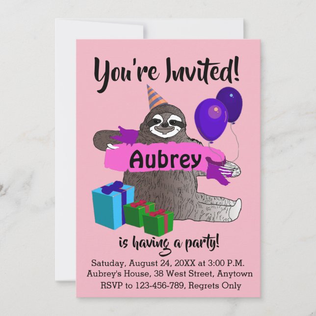 Invitación de cumpleaños para chicas perezosas (Anverso)