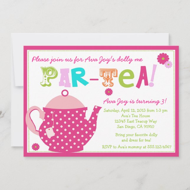 Invitación de cumpleaños para Chicas y muñecas a u (Anverso)