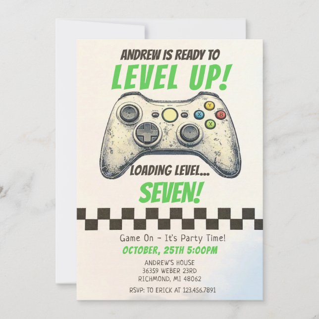 Invitación de Cumpleaños para Chicos Gamers (Anverso)