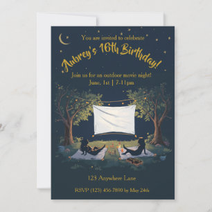 Invitación de cumpleaños para cine al aire libre