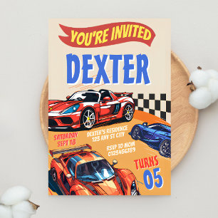 Invitación de cumpleaños para coche de carreras rá