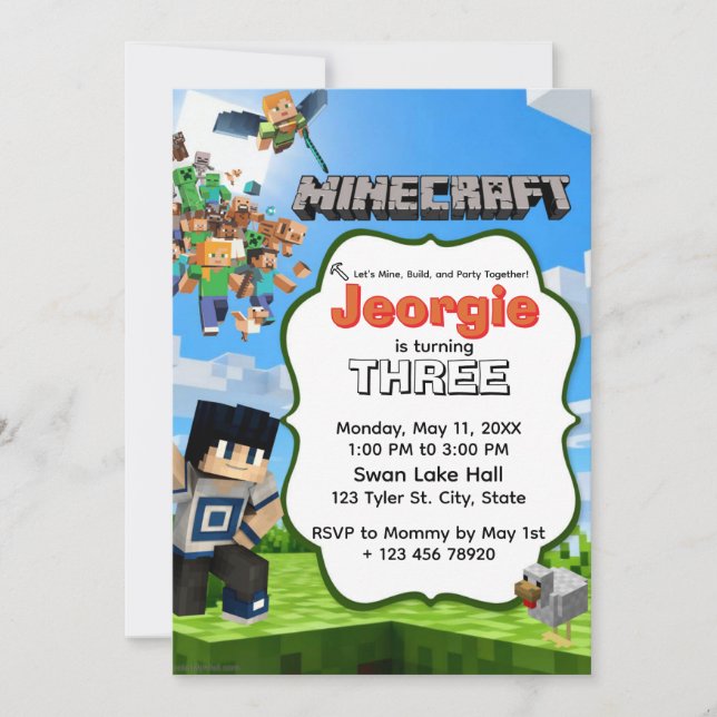 Invitación de cumpleaños para construcción de bloq (Anverso)