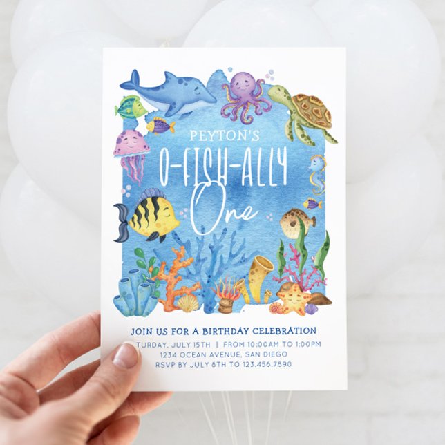 Invitación de cumpleaños para cualquier edad (O-fish-ally One Birthday Invitation)