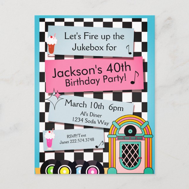Invitación de cumpleaños para cualquier edad al es (Anverso)