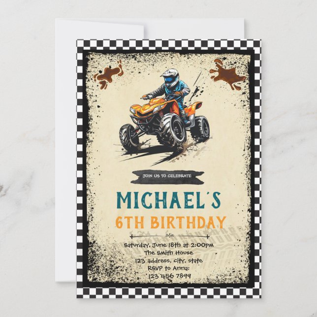 Invitación de cumpleaños para cuatro ruedas (Anverso)