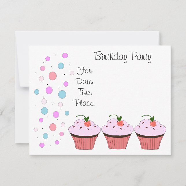 Invitación de cumpleaños para Cupcake (Anverso)