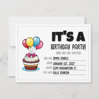 Invitación de cumpleaños para Cupcake con Globo Co