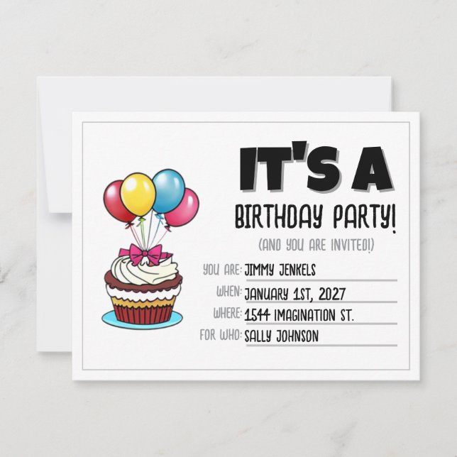Invitación de cumpleaños para Cupcake con Globo Co (Anverso)