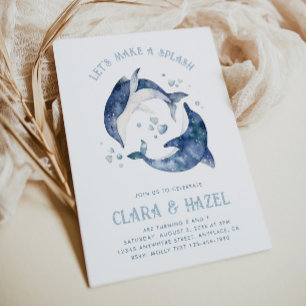 Invitación de cumpleaños para delfines de acuarela