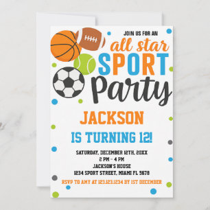 Invitación de cumpleaños para deportes de todas la