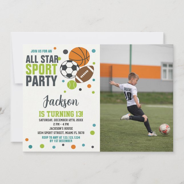 Invitación de cumpleaños para deportes editables (Anverso)