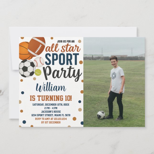 Invitación de cumpleaños para deportes en el Día d (Anverso)