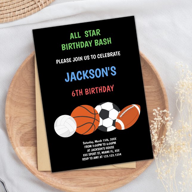 Invitación de cumpleaños para deportes verdes (Green Birthday Sports Invitations)