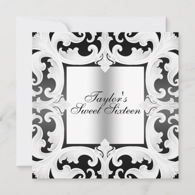 Invitación de cumpleaños para diseño Damask de col (Anverso)