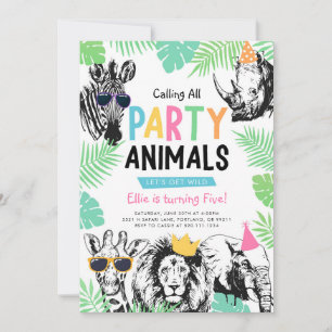 Invitación de cumpleaños para divertidos animales