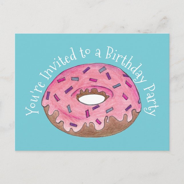 Invitación de cumpleaños para donut de masa rosada (Anverso)