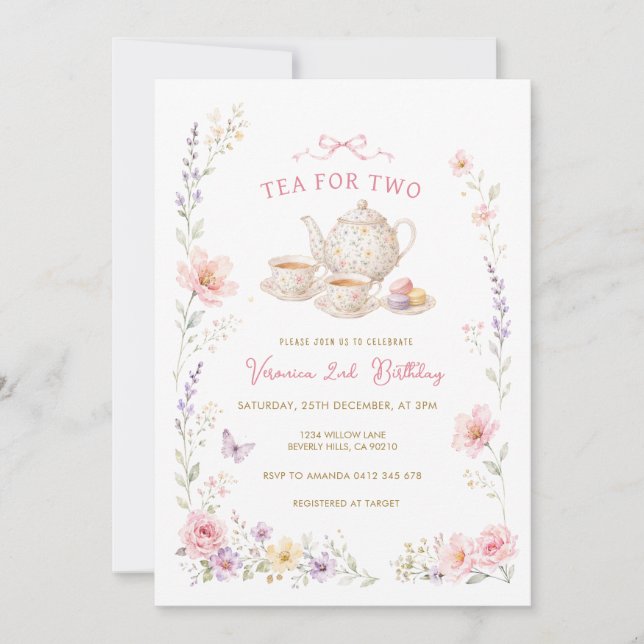 Invitación de cumpleaños para dos personas con té  (Anverso)