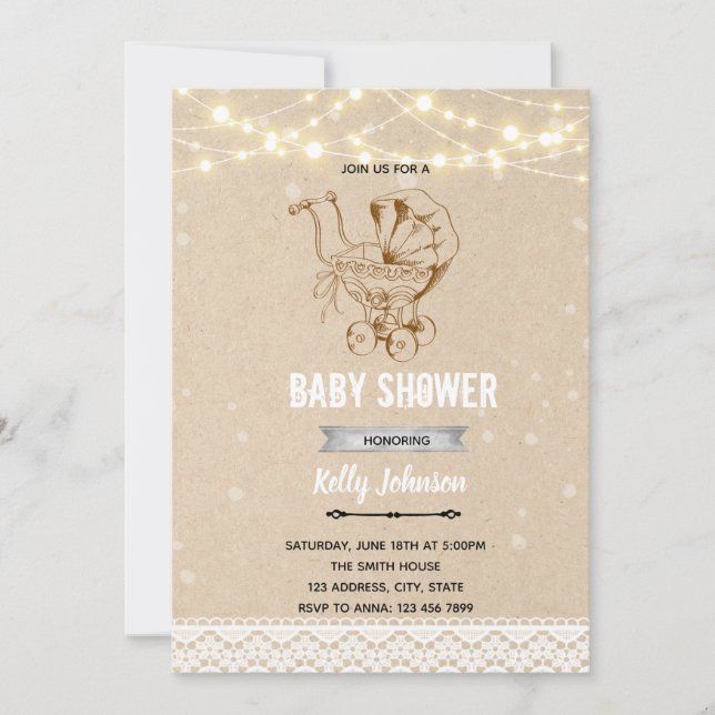 invitación de cumpleaños para ducha de cochecito v (Anverso)