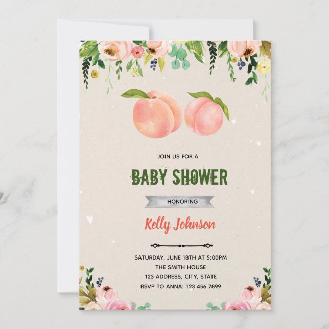 invitación de cumpleaños para ducha de duraznos (Anverso)