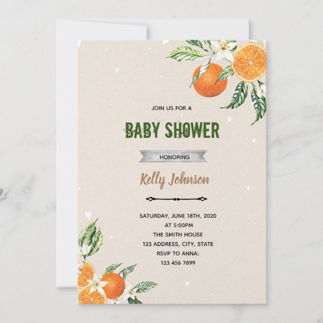 invitación de cumpleaños para ducha de limón cítri (Anverso)