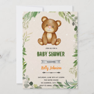 Invitación de cumpleaños para ducha de oso en bosq
