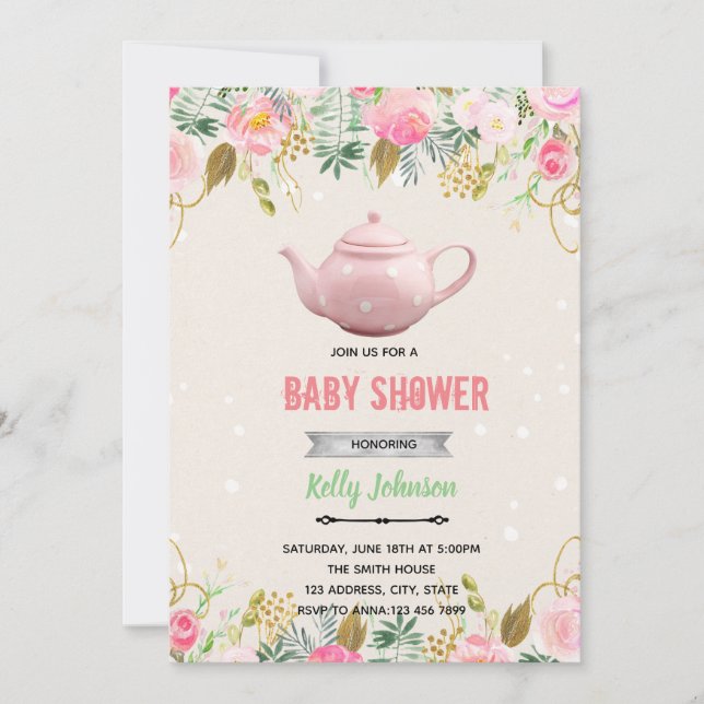 invitación de cumpleaños para ducha de té en infus (Anverso)