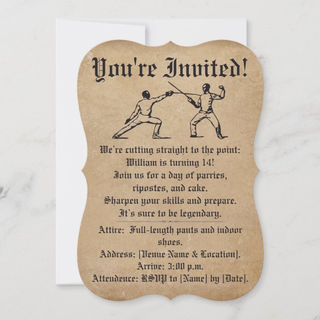 Invitación de cumpleaños para duelo de esgrima Par (Anverso)