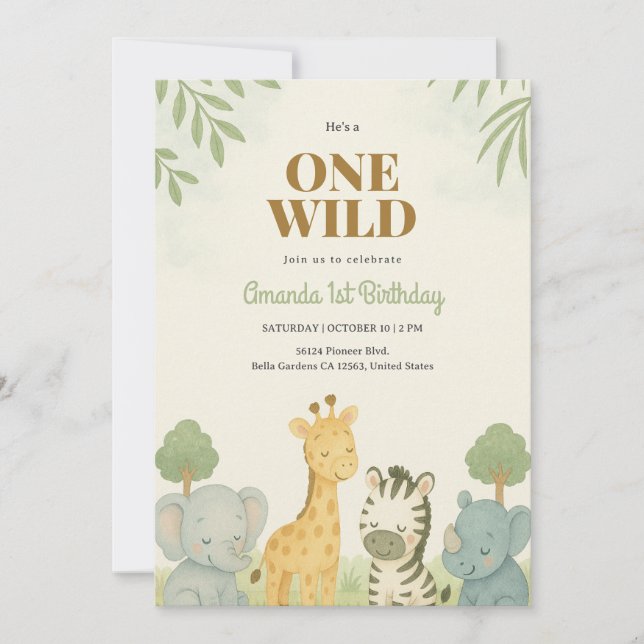 Invitación de cumpleaños para el bebé de Safari du (Anverso)