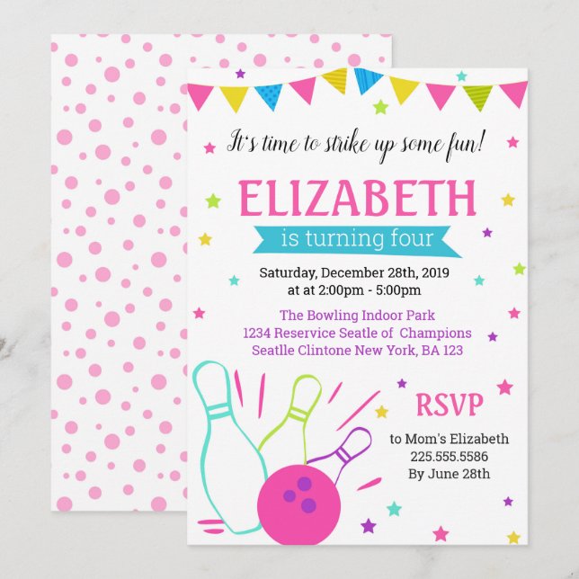 Invitación de cumpleaños para el chica (Anverso / Reverso)